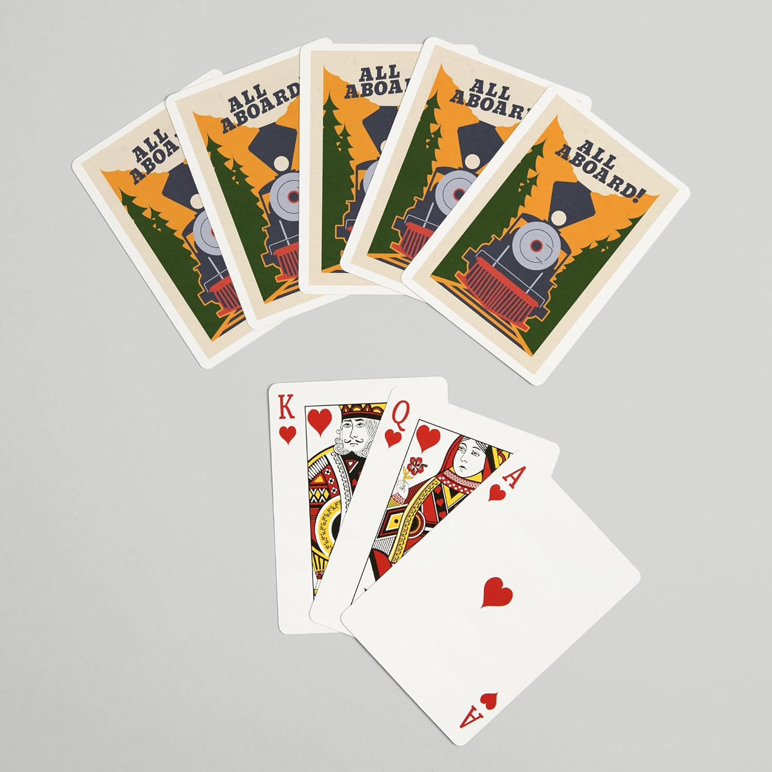 Lantern Press Train, All Aboard, Woodblock, 52 Playing Cards for Adults, Poker Size Card Deck