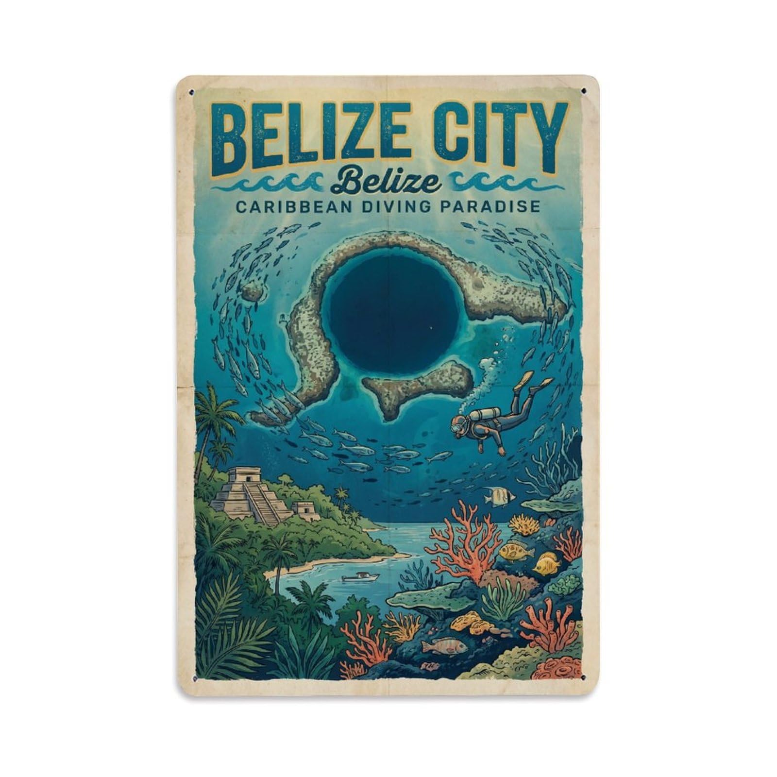 Huiyhb 8X12inch(20X30cm) Retro Belize Belize City Travel Metal Tin Sign