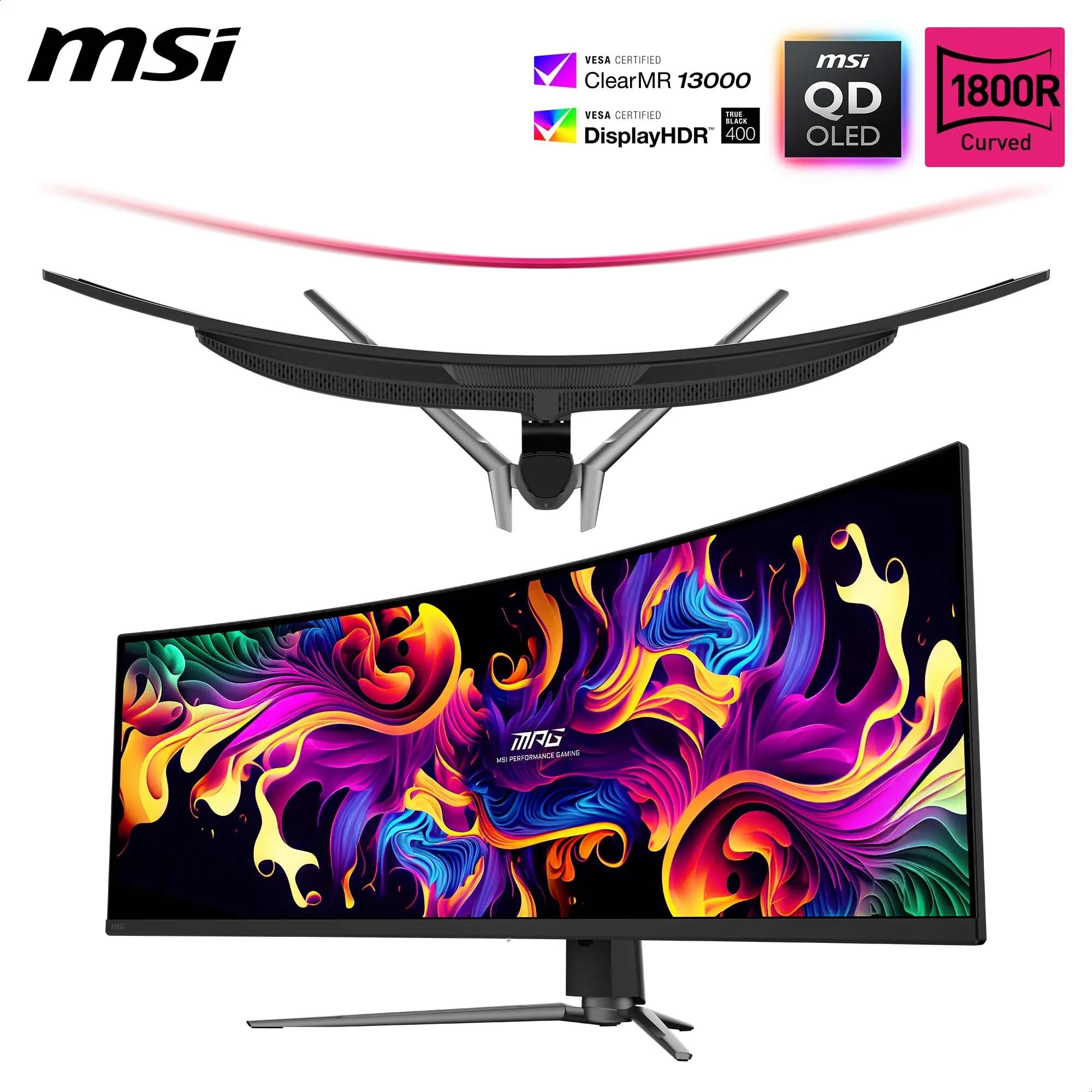 MSI MPG 491CQPX QD-OLED 49" Monitor, DQHD 5120x1440 1800R, 240Hz, 0.03ms, DisplayHDR True Black 400, G-SYNC, FreeSync Premium Pro, HDMI 2.1, DP 1.4a, USB-C (98W PD), Nero