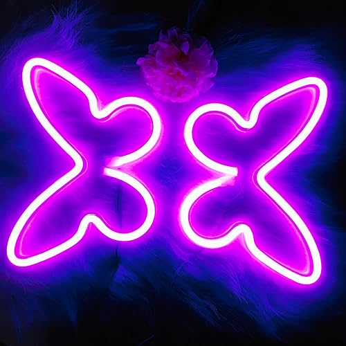 Miniatura 10 de Letreros de neón de mariposa para pared, oficina, dormitorio, boda, fiesta de cumpleaños, decoración de habitación, decoración de mariposa de neón