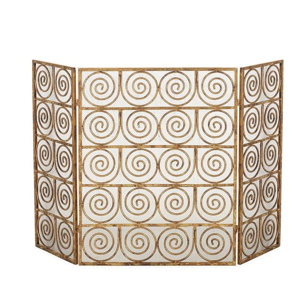 fireplace cover Golden Household Fireplace Screen Fireproof Guardrail Three - Fold Living Room Decorative Partition