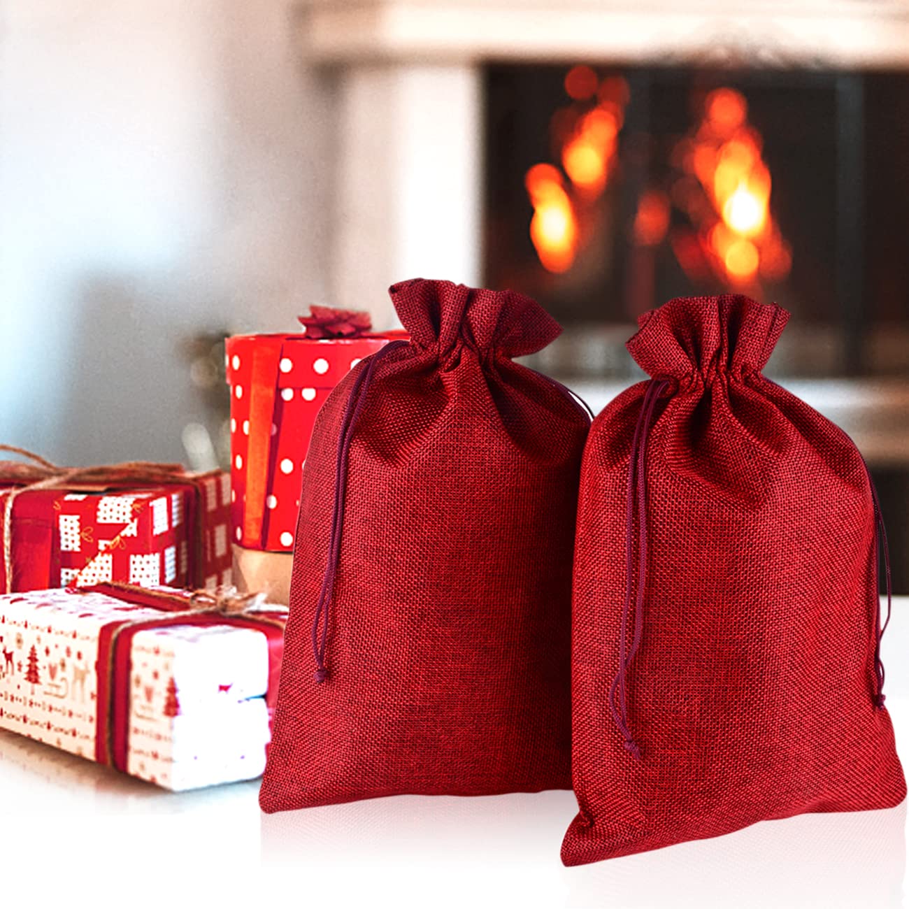 CLTPY 20 stuks 20x30 cm jute zakjes katoenen zakjes linnen zakjes zakjes met trekkoord jute zakjes sieraden zakjes voor cadeauzakjes bruiloft feest Kerstmis cadeau zakjes (wijnrood