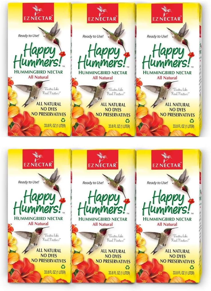 The Only Ready-to-Use Hummingbird Nectar "Exactly Like Flower Nectar." Patented, Preservative & Dye Free, Hummingbird Food - Nectar (6 Piece) 202.8 FL OZ TOTAL