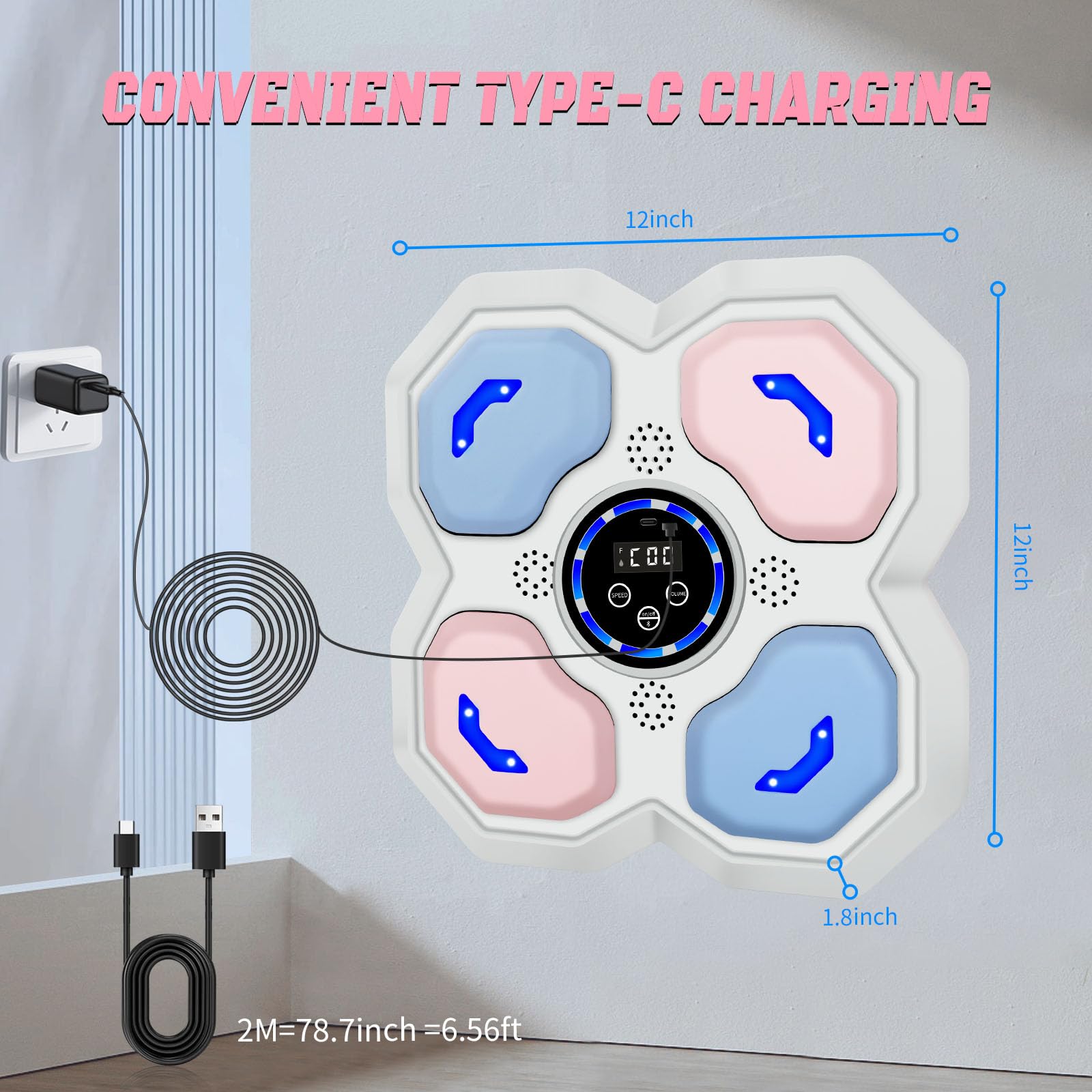 Music Boxing Machine für Erwachsene, Intelligente Bluetooth Boxautomat mit Boxhandschuhen, LED Licht Wandmontierte Elektronische Boxmaschine mit Musik für Home Fitnessstudio Training Indoor