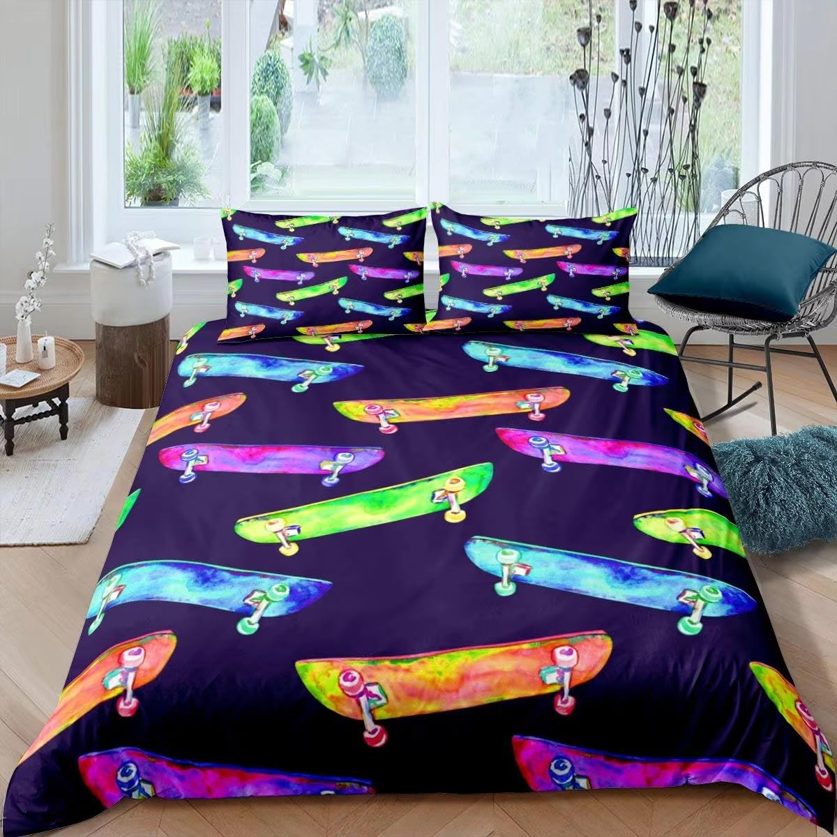 Housse de couette 200x200 douce fermeture éclair pour lit ado