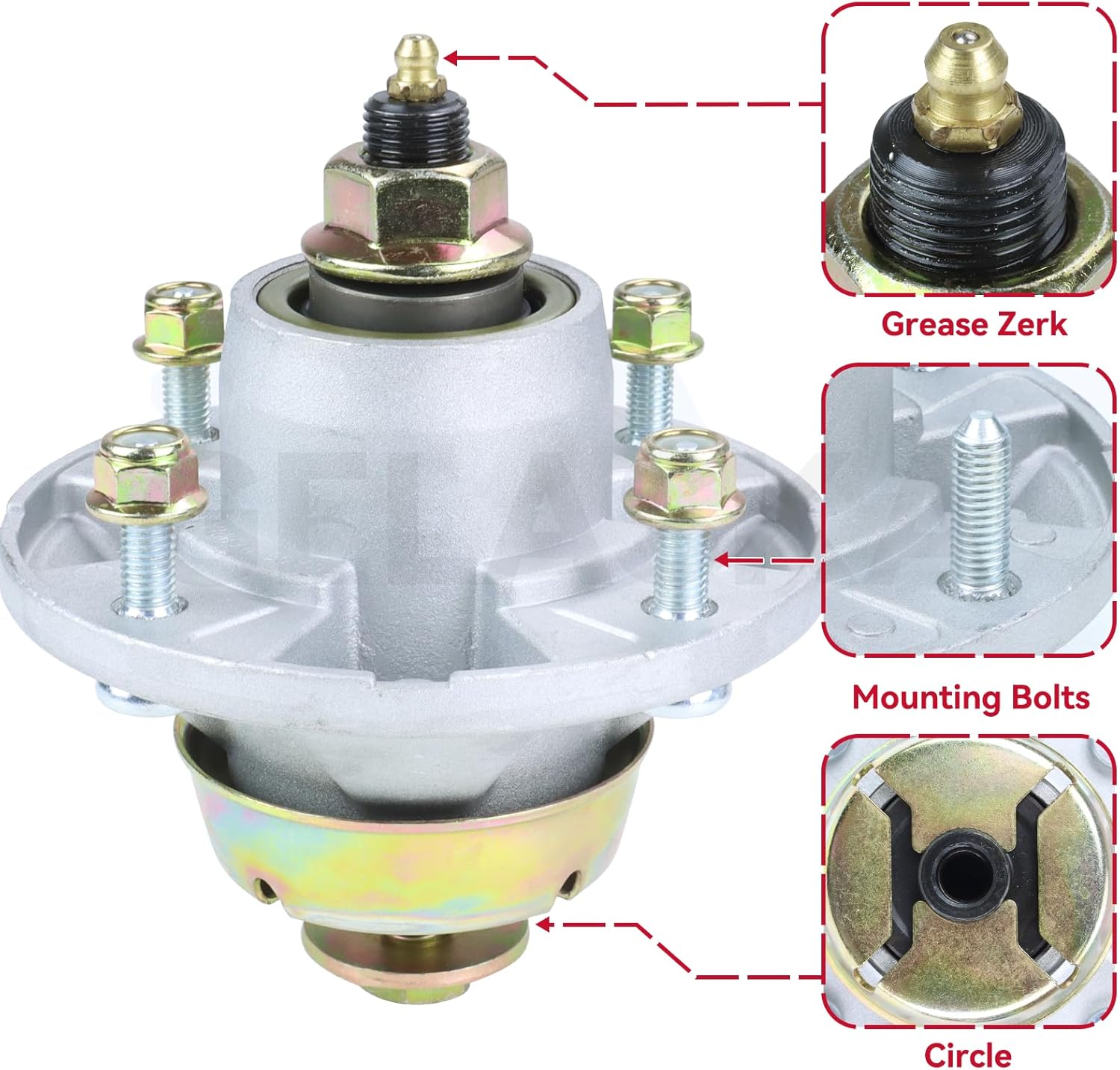 GELASKA AM144377 Spindle Assembly with M140059 Pulley Replaces AM135349, AM124498, AM131680 for JD Z425, Z435, Z445, Z465, Z535M, Z540M, LT160, LT180, GT225, GT235, GT245, GX255 Tractors