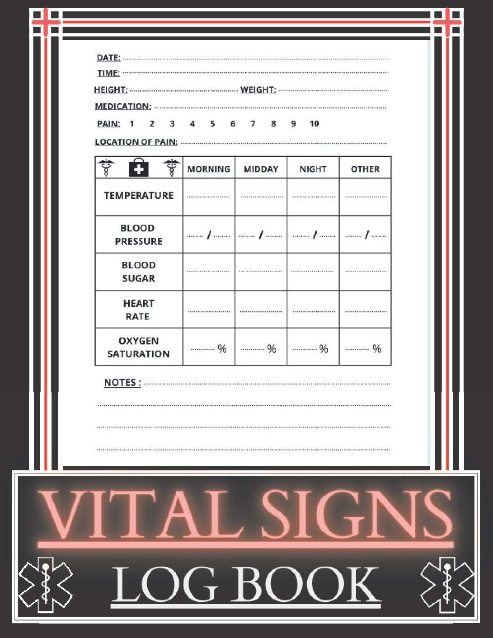 VITAL SIGNS LOG BOOK: personal health record keeper / perfect for tracking Height, Weight, heart rate, temp,blood sugar,blood pressure & Oxygen Saturation . Large Book ( 8.5 x 11 inches ) /120 Pages