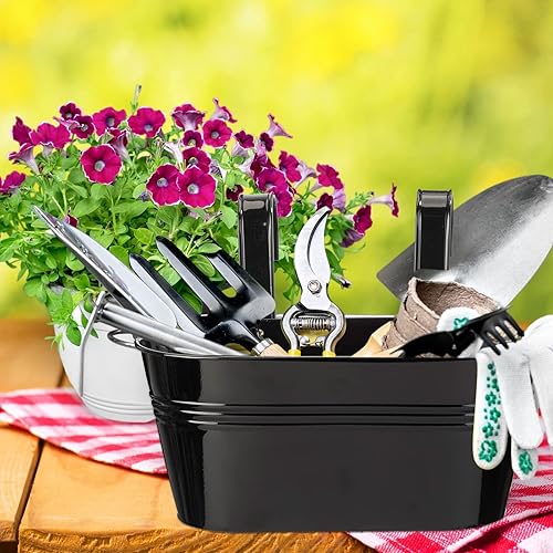 Miniatura 4 de Foaincore 9 macetas de barandilla de hierro de metal ovaladas para colgar para jardín, balcón, caja de plantas, cubo colgante para interiores y