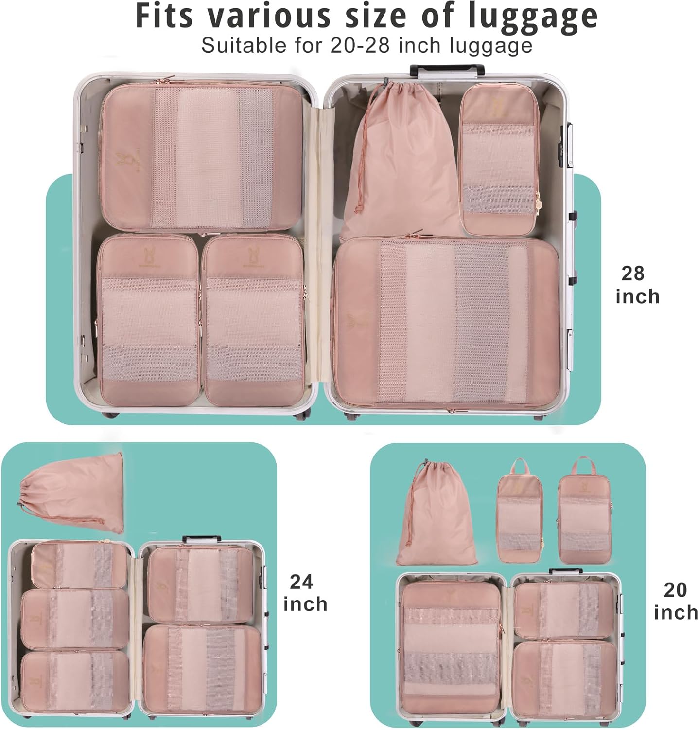 Expandable Compression Packing Cubes for Suitcases,6 Set Lightweight Compressible Travel Packing Organizer for Carry on Suitcase,Organizer Bags Set as Travel Essentials for Women - Image 7