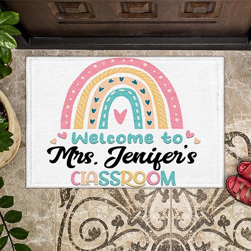 Miniatura 4 de Tapete de aula con nombre personalizado, tapete de regalo para profesor de arcoíris, tapete de bienvenida al aula, tapete de puerta para interiores