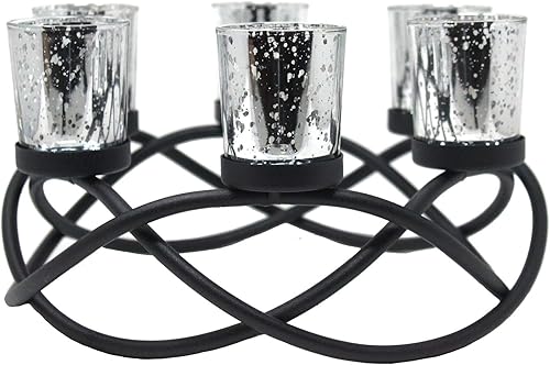 Miniatura 8 de Seraphic Decoración de mesa redonda de hierro, decoración de centro de mesa de Navidad, portavelas para bodas, patio, cocina, comedor y mesas de