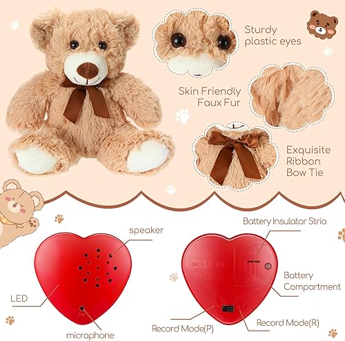 Miniatura 9 de Libima Paquete de 5 osos de peluche de 14 pulgadas con grabadora de voz, módulo de grabadora de sonido de voz de 30 segundos, lindos juguetes de