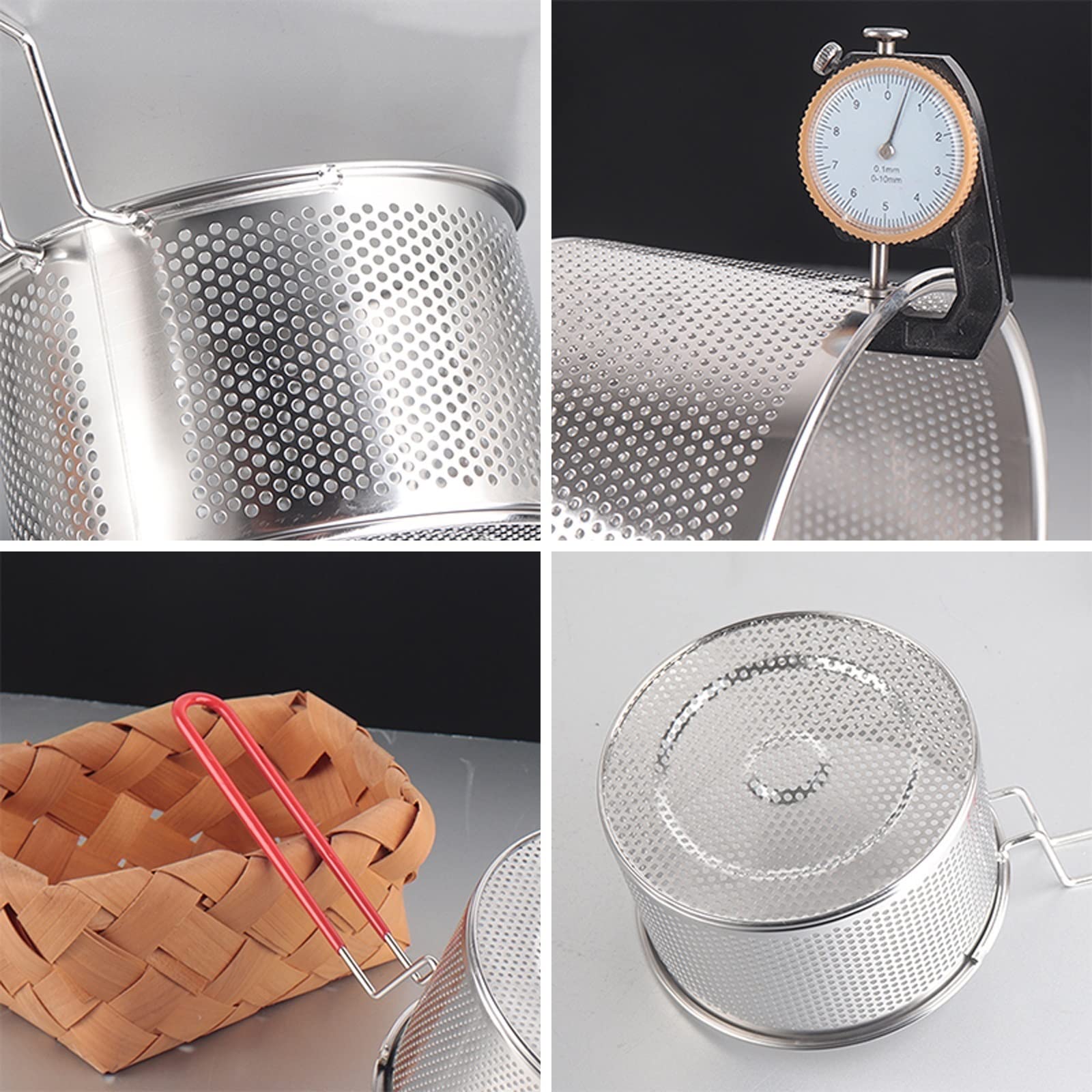 BBTISG Gebakken mand, ronde draad zeef skimmer roestvrij staal frituurmanden met handvat geschikt voor friet, aardappel, gebakken voedsel (rond, 23 x 23 cm