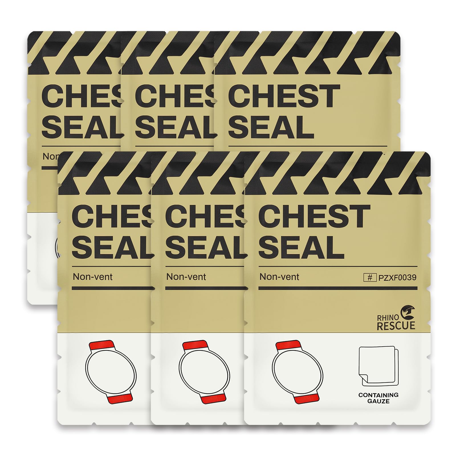 RHINO RESCUE Non-Vented Chest Seal, IFAK First Aid Supplies (6 Count)