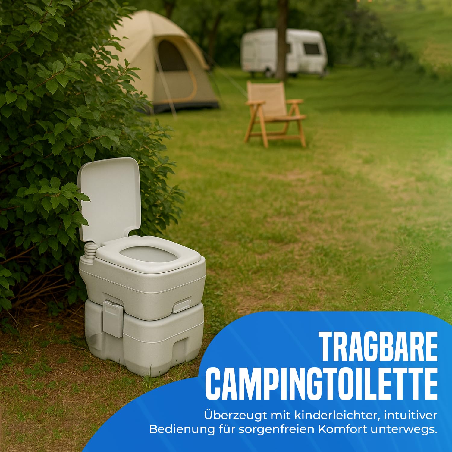 Camping Toilette 20L – Tragbare WC Reise Toilette mit 10L Frischwassertank & 20L Fäkalientank | Angenehme Sitzhöhe, bis 130 kg belastbar | Für Wohnwagen, Camper, Wohnmobil, Garten & Baustelle