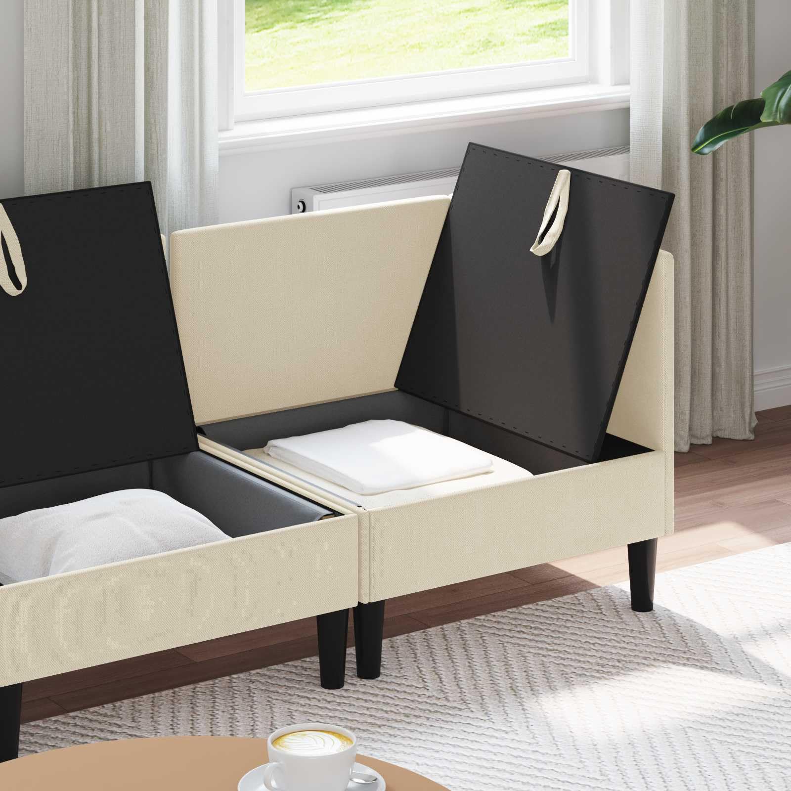 Zestaw mebli do salonu, 4-częściowy, kremowy materiał, tapicerka z ramą ze sklejki i nogami z tworzywa sztucznego, sofa narożna i kanapa do salonu, ergonomiczny, trwały, łatwy w pielęgnacji