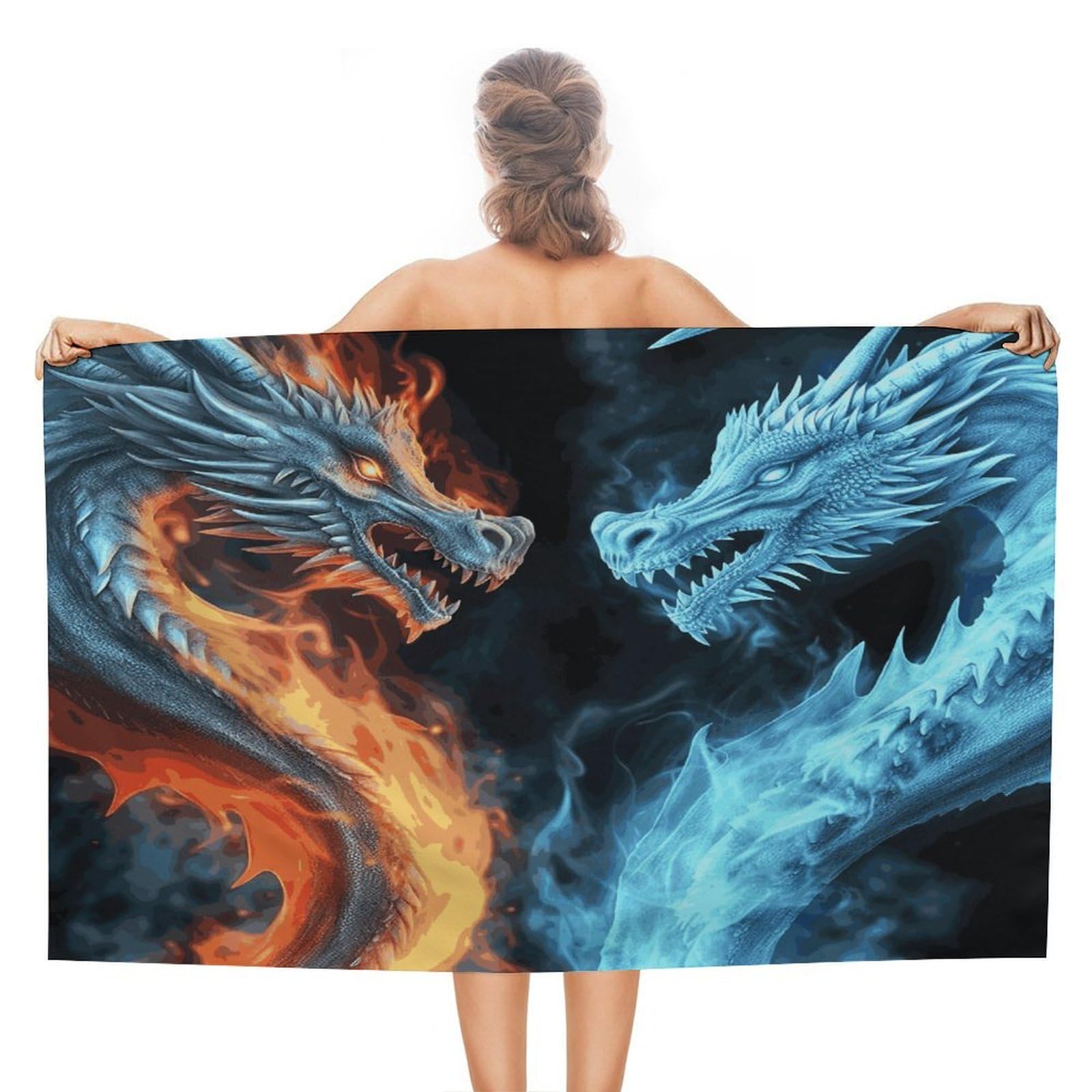 VstaDank Ice and Fire Dragons Bath Towel Stylish Double-Faced Pile Travel Towel Soft Absorbent Beach Towel for Pool Swim Sports Camping Adults Gift 51X31 Inch
