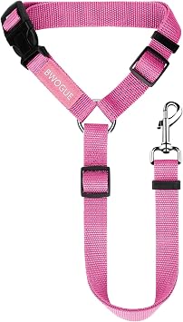 BWOGUE Pet Dog Cat Seat Belts, Car Headrest Restraint Adjustable Safety Leads Vehicle Seatbelt Harness 1 Pack, Pink, Not Elastic