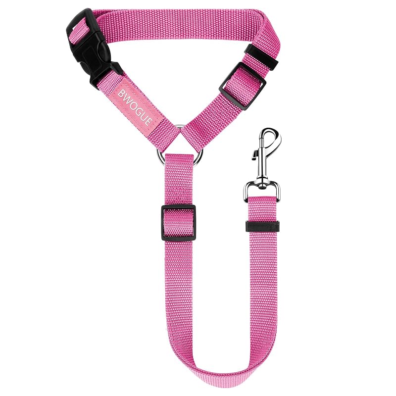 Cinto de segurança para cães em nylon BWOGUE com guia ajustável Pink, 1 unidade