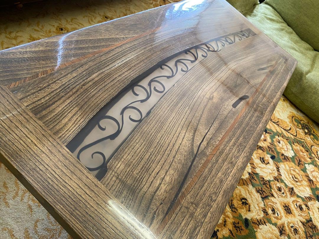 Amazon.co.jp: 無垢材桐アイアン レジン ローテーブル(LED照明付  