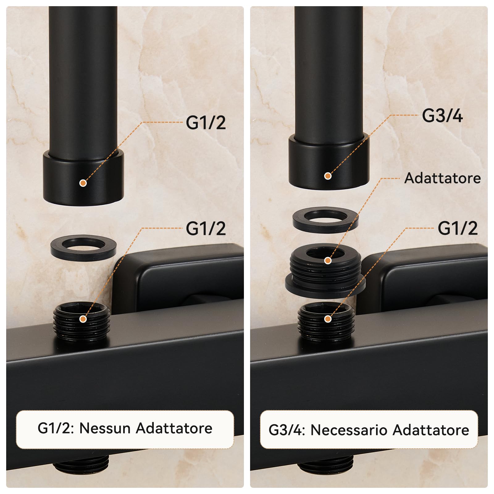 Auralum Miscelatore Termostatico Doccia con 2 Uscite, Attacco Standard Europeo G1/2, Distanza Installazione 150mm±10mm, Miscelatore Doccia Esterno Nero, Rubinetto Doccia da Muro Forma Rettangolare