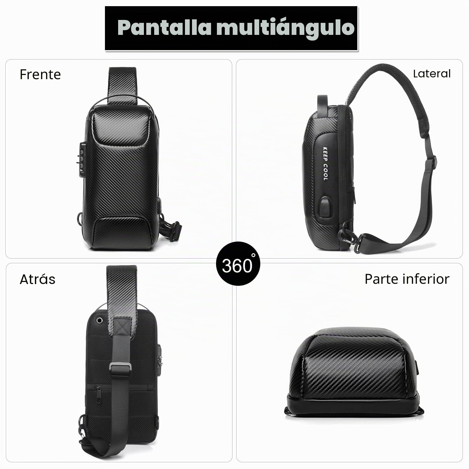 FANDARE Antirrobo Bolsos Cruzados Bolsa de Pecho Bandoleras Cruzada con USB Negocio Sling Bag Impermeable Estilo de Autos Deportivos para Hombre Colegio Viaje Multibolsillos Mochila Verde Gris