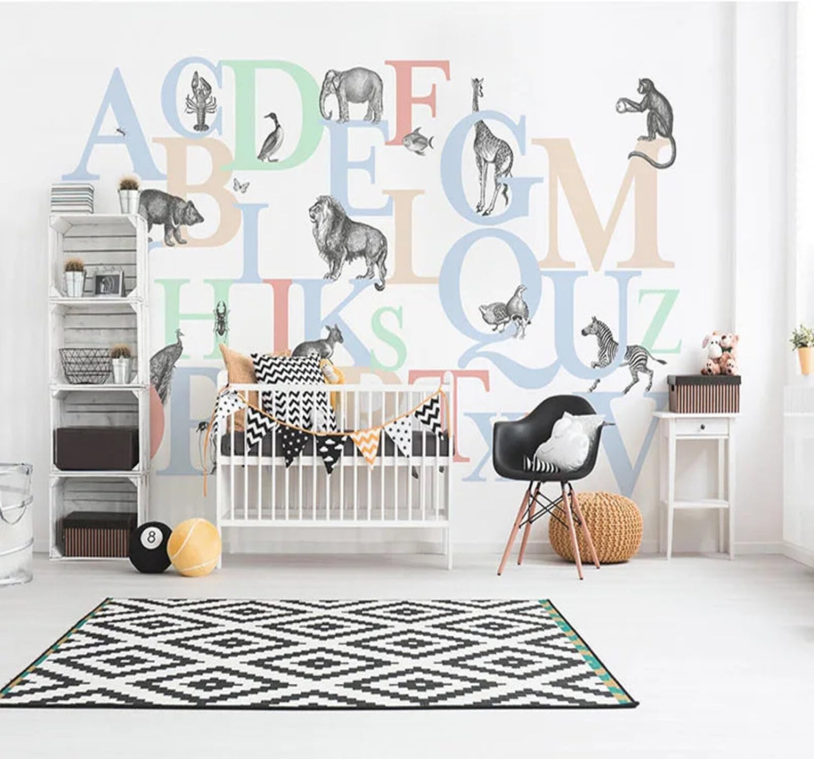 Tzxztt Cartoon Letters Animals Giraffe Lion Modern 3D Wallpaper Premium Textured Silk Neutral Tones Material Ideal for Living Room Bedroom-250cm×170cm