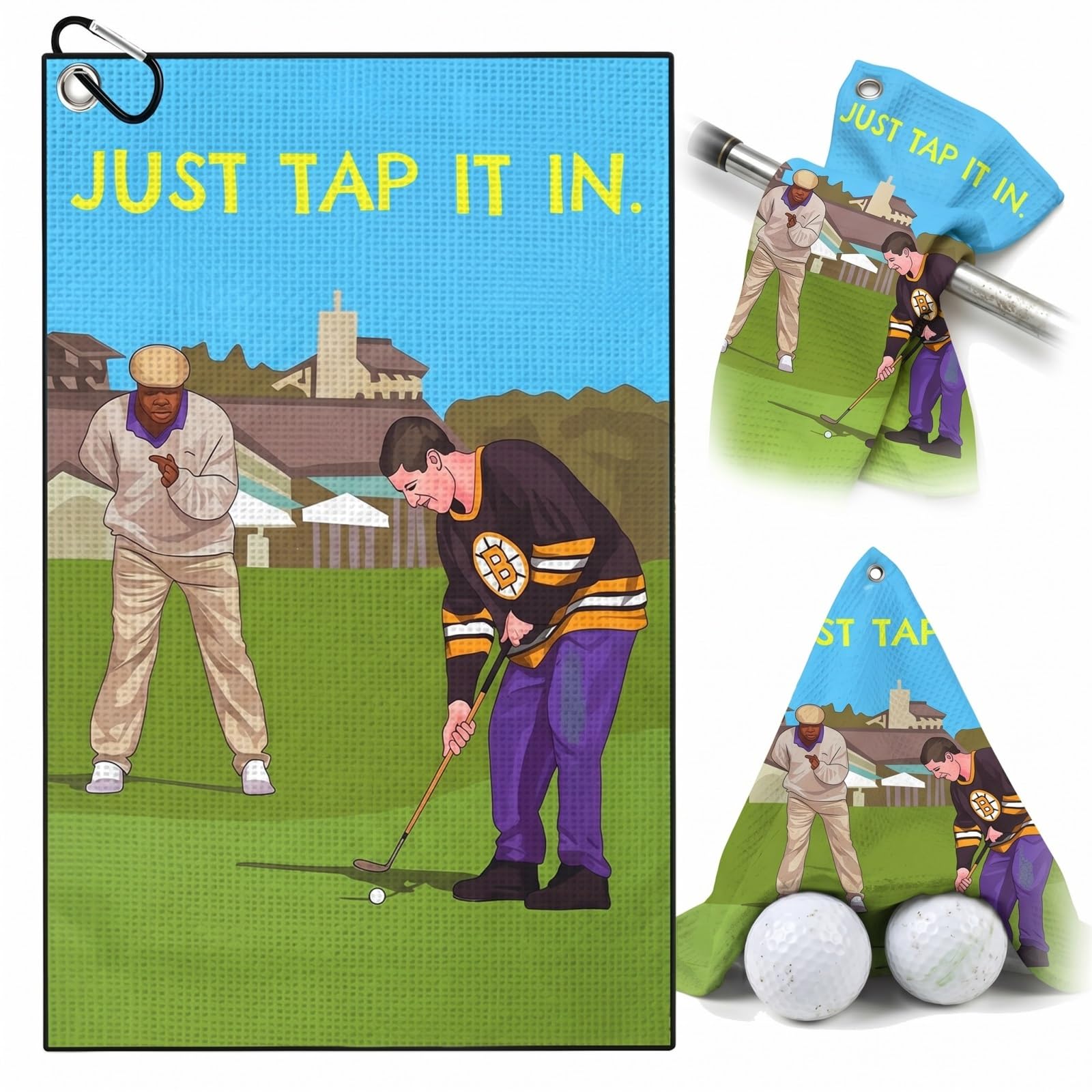 TUKRKRS Funny Slogan Print Microfiber Golf Towel with Aluminum Hook - 15.7"x23.6" for Coach or Golf Student - Quick Dry Absorbent for Cleaning Clubs Balls - Lesson Day Essential