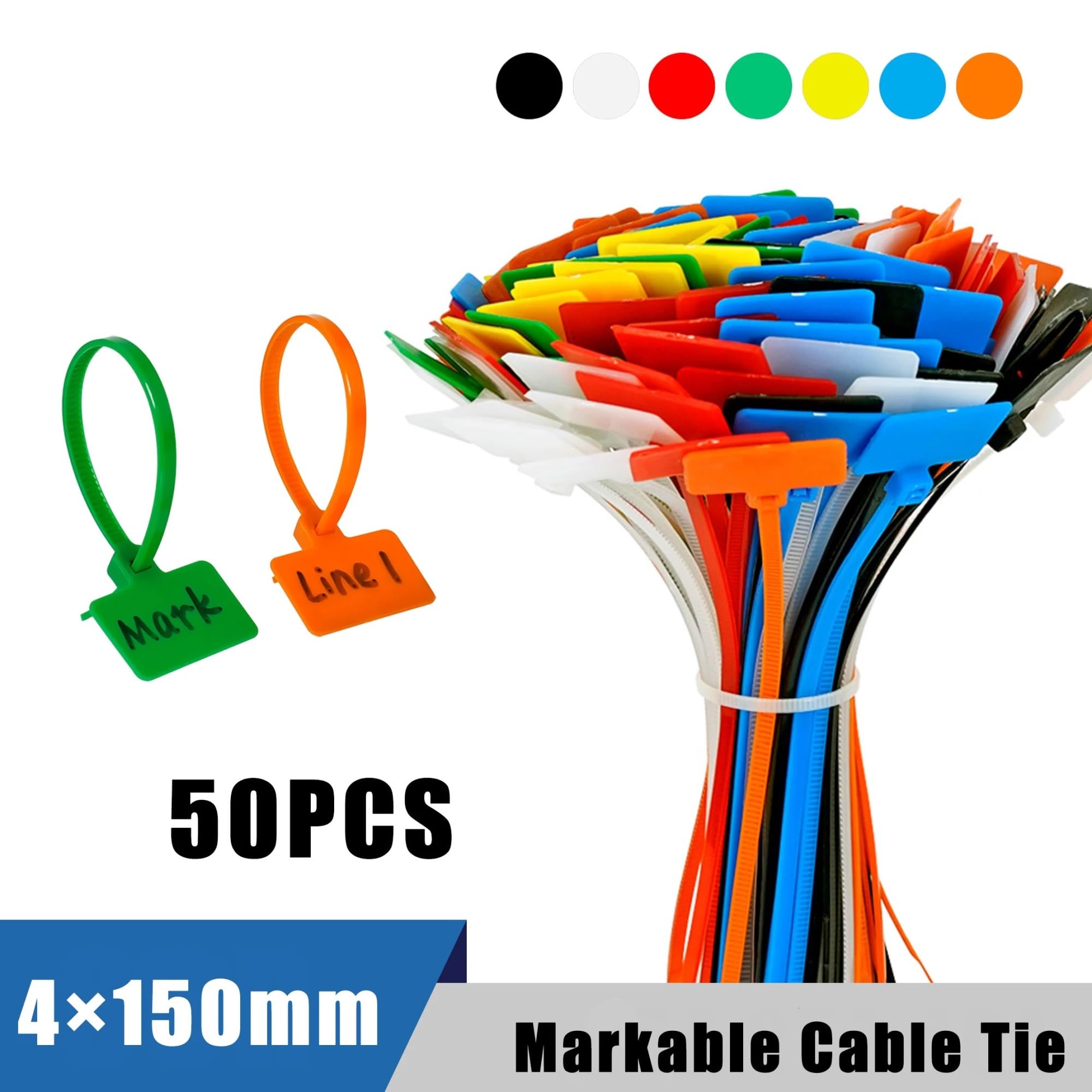 Etiquetas para Cables 50 Uds. Easy Mark 4 * 150mm Bridas for Cables de Nailon Etiquetas Etiquetas Bridas de plástico marcadores Etiqueta de Cable Bridas autoblocantes(Orange)