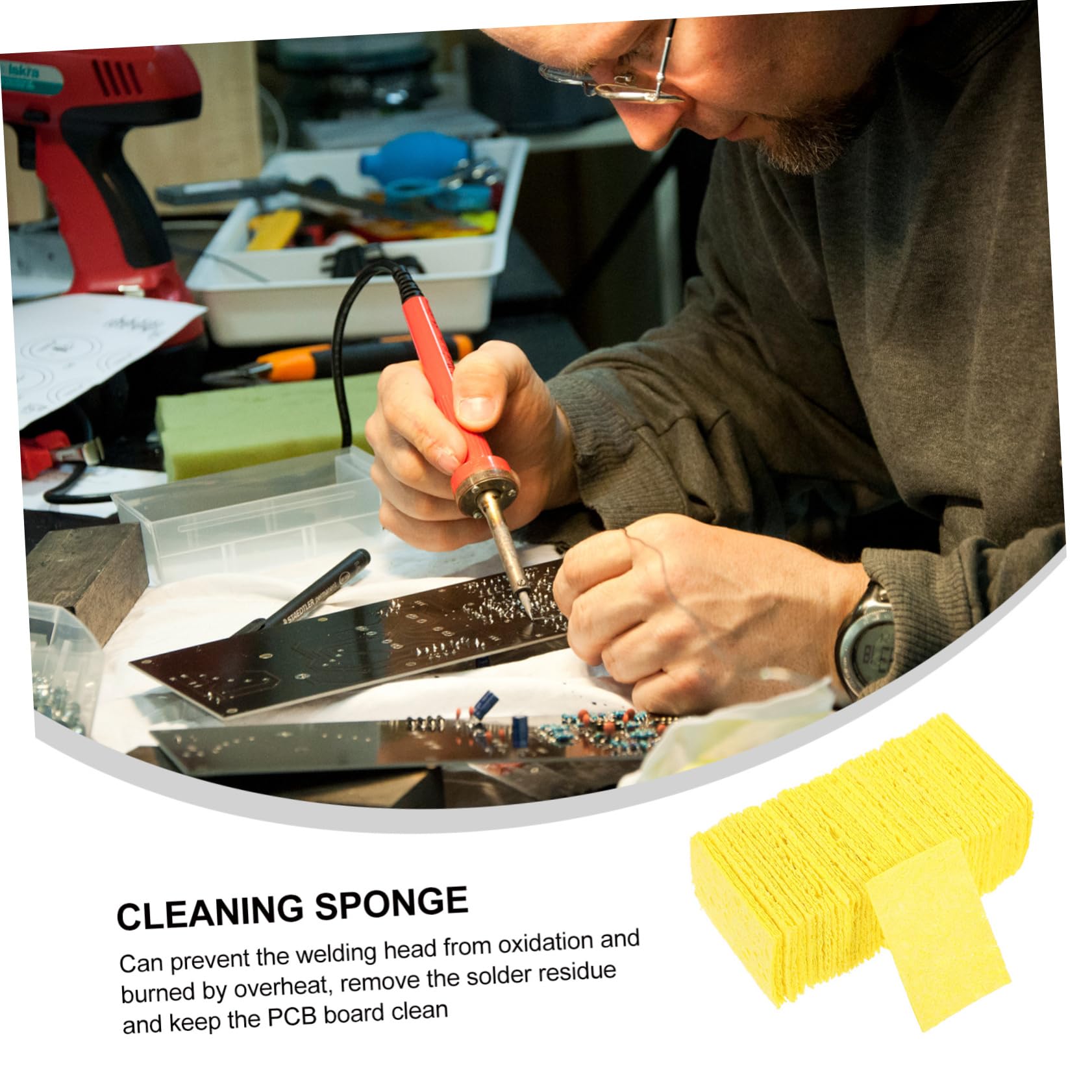 Holibanna 50Pcs High Temperature Soldering Sponge for Welding Head Cleaning Scald and Non Sulfur for Maintenance and Tin