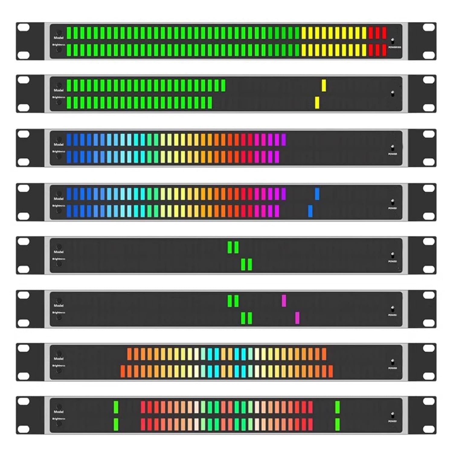 Audio-Spektrumanalysator mit 96-LED-VU-Meter, 8 Anzeigemodi, 5 Helligkeitsstufen, rackmontierbar für Studio und Zuhause. Familientreffen