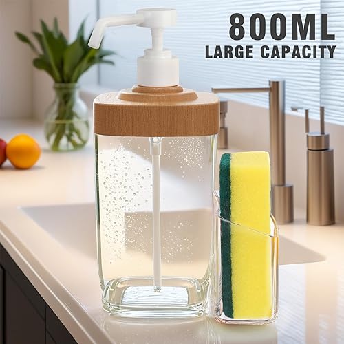 Miniatura 3 de Dispensador de jabón transparente con bomba a prueba de óxido, dispensador de jabón de plástico para manos para cocina y baño (grano de madera)