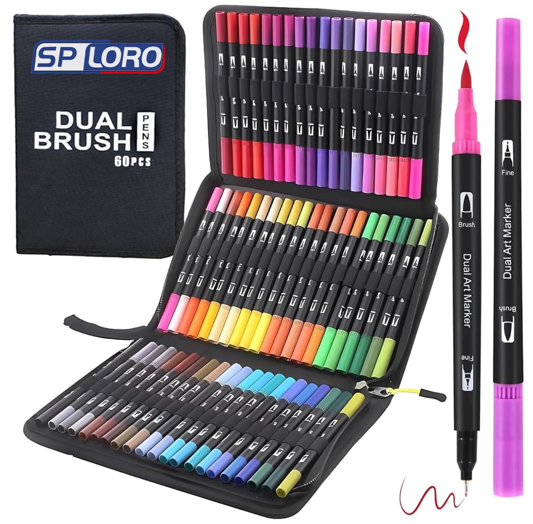Kit Canetinhas 60 Cores, Caneta 2 Em1 Brush Lettering E Ponta Fina