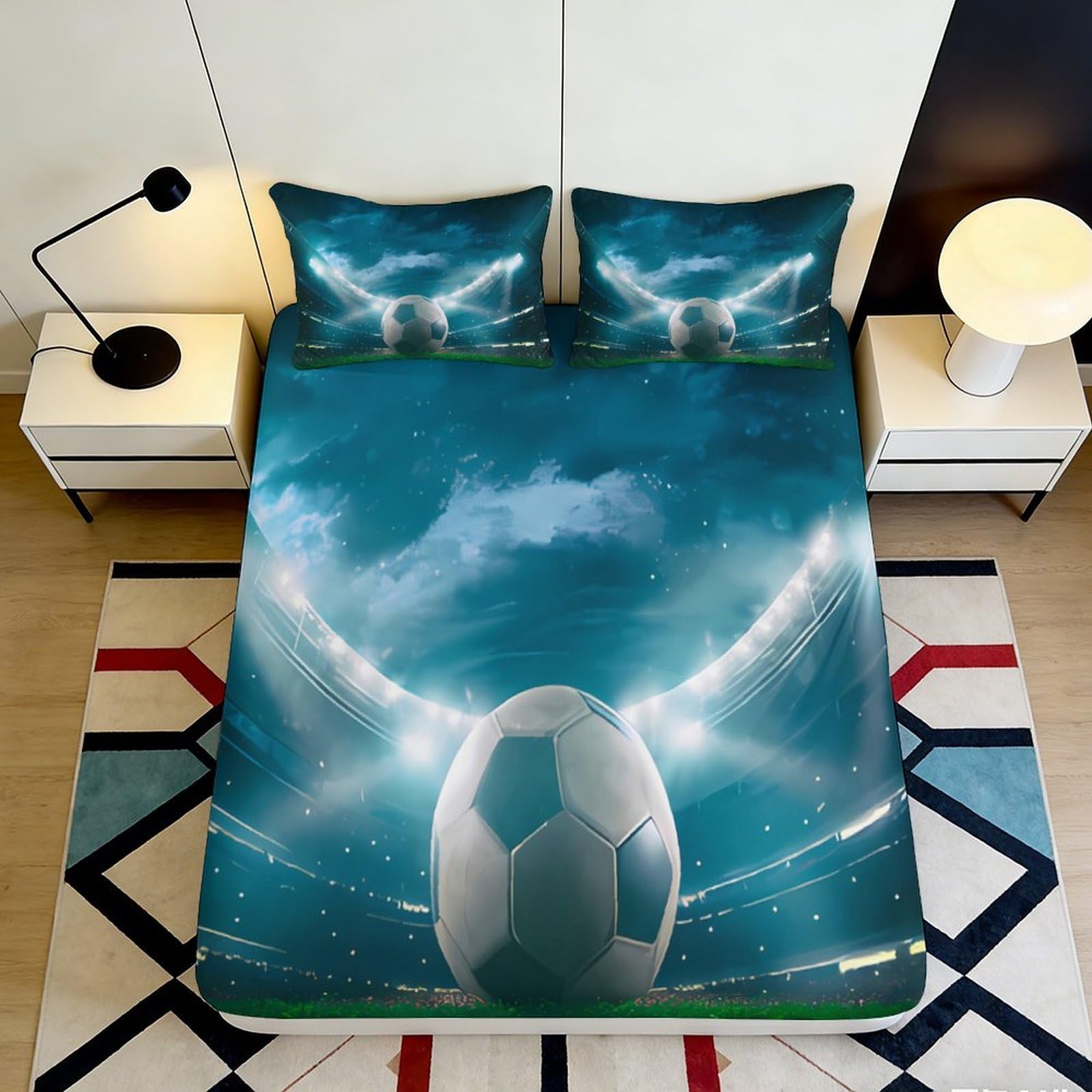 Jqzkxnhpbr Style-5 3D Printed Football Stadium Fitted Sheet Microfiber Soft Breathable Soccer Game Bed Cover For Bedroom Guest Room Decor 90X200x25cm
