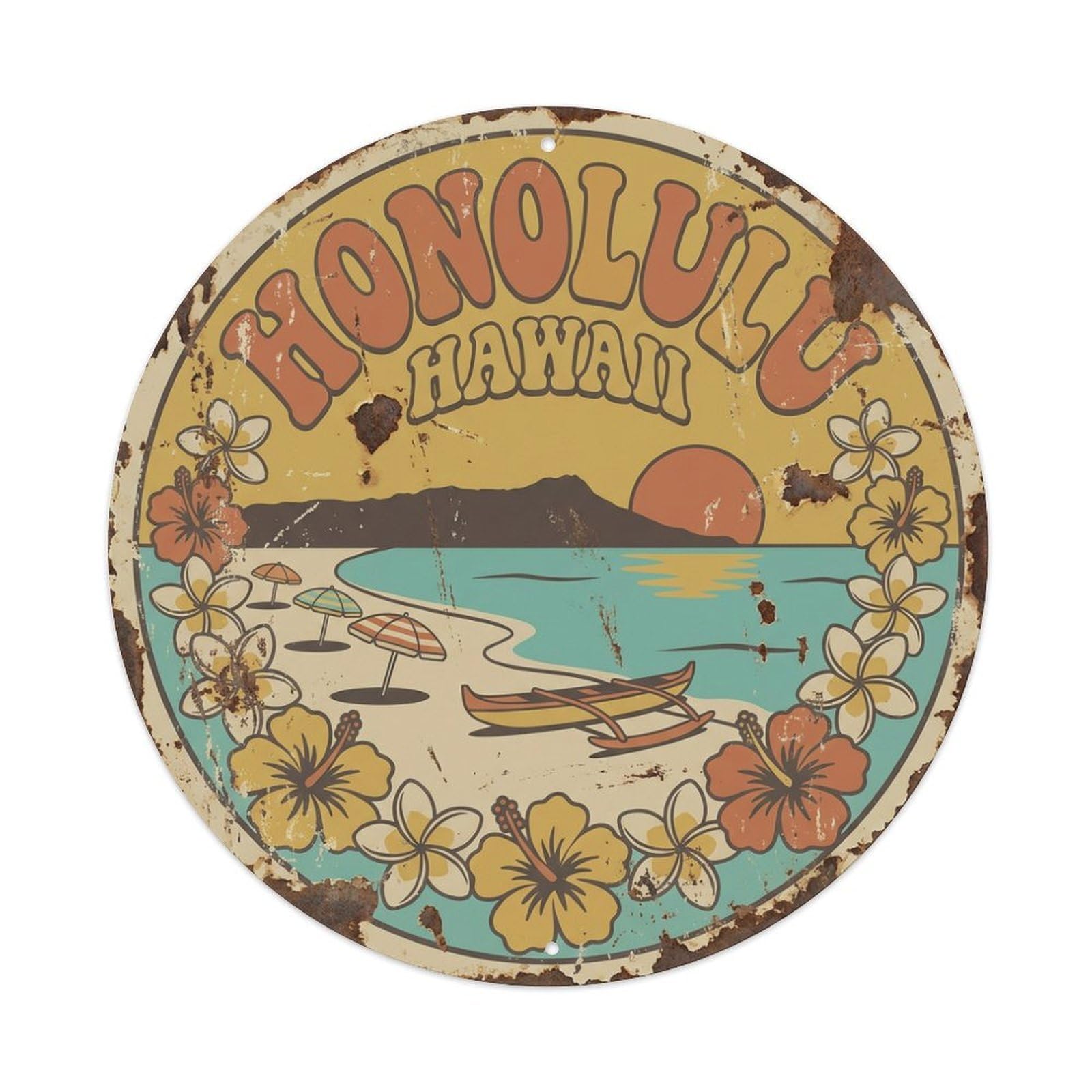 Vintage Travel Honolulu Hawaii Beach Metal Tin Sign