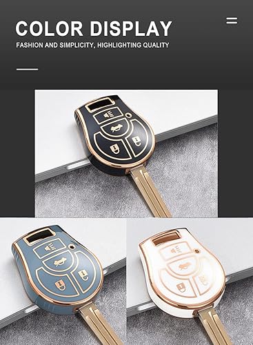 Miniatura 6 de HIBEYO Funda para llavero para Nissan March Tiida Altima Sentra Armada Cube Juke Maxima Pathfinder Rogue 2012 Versa Accesorios 4 botones TPU Funda