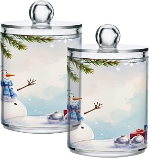 Gredecor Christmas Winter Qtip Holder Dispenser 2 Pack Snowman Snowflake Pine Cones Gifts Bathroom Decorative Storage Canister Holder Counter Vanity Organizer for Cotton Ball Swabs Pads Floss