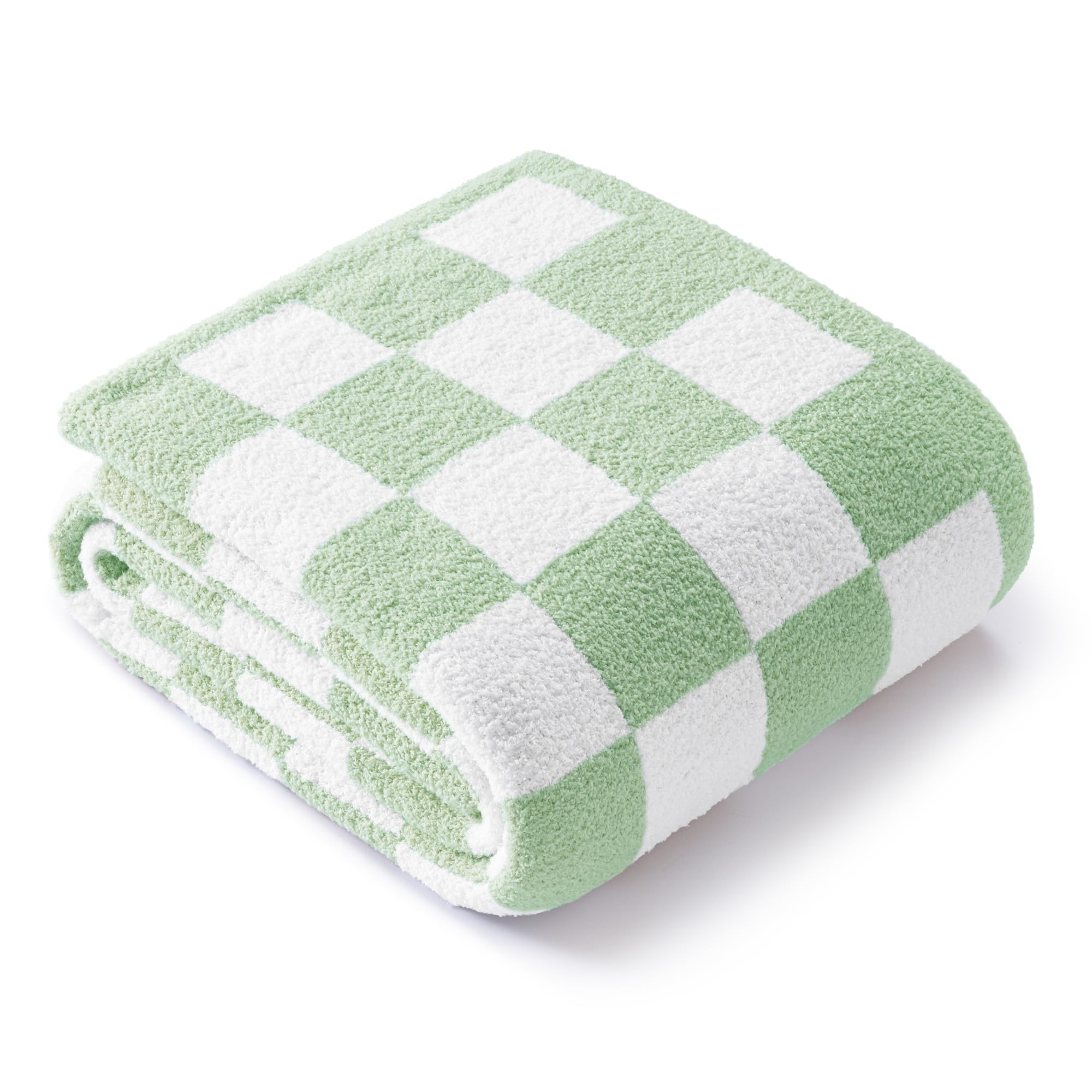 Exclusivo Mezcla Plaid Couverture Tricotée, 220 x 240 CM, Carreaux Sauge | Jeté polaire de lit, canapé, vayage, respirant, moelleux, doux, léger, polyester, confortable en toutes saisons, à carreaux