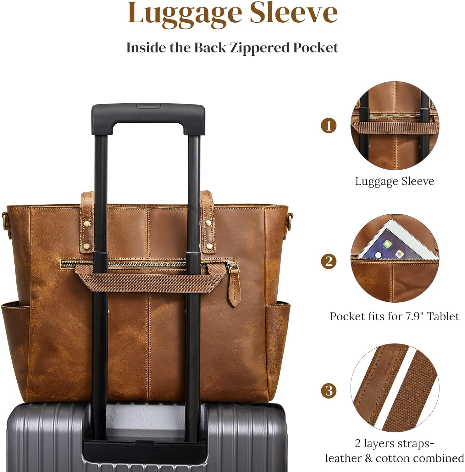 S-ZONE Women Genuine Leather Tote Bag Large Shoulder Purse Vintage Crossbody Work Handbag - Image 6