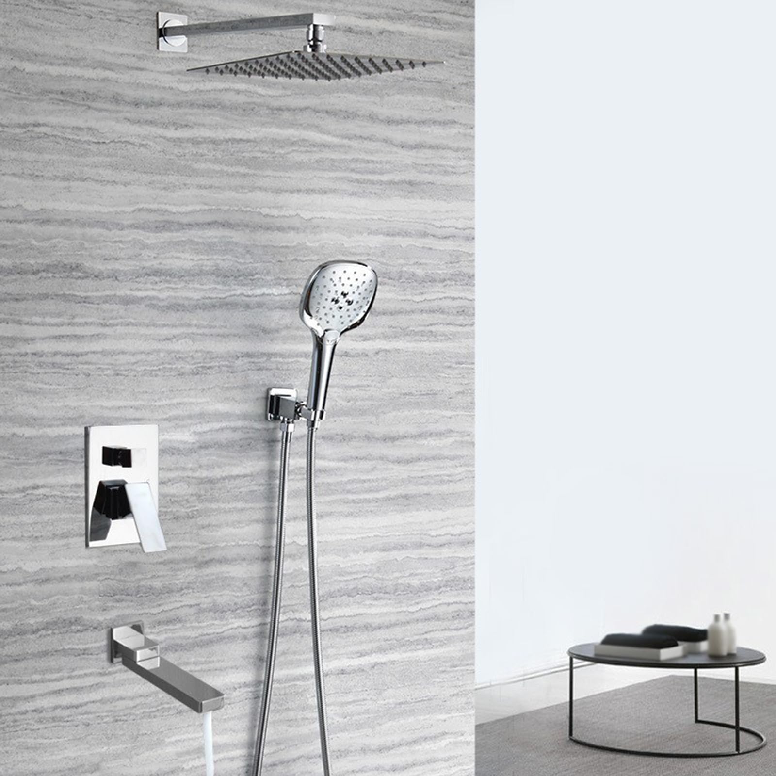 JYBNBBE Concealed Shower Mixer Set 3 Functions Rainfall Shower Kit 30×30cm Concealed Shower Mixer Taps Wall Mounted Chrome