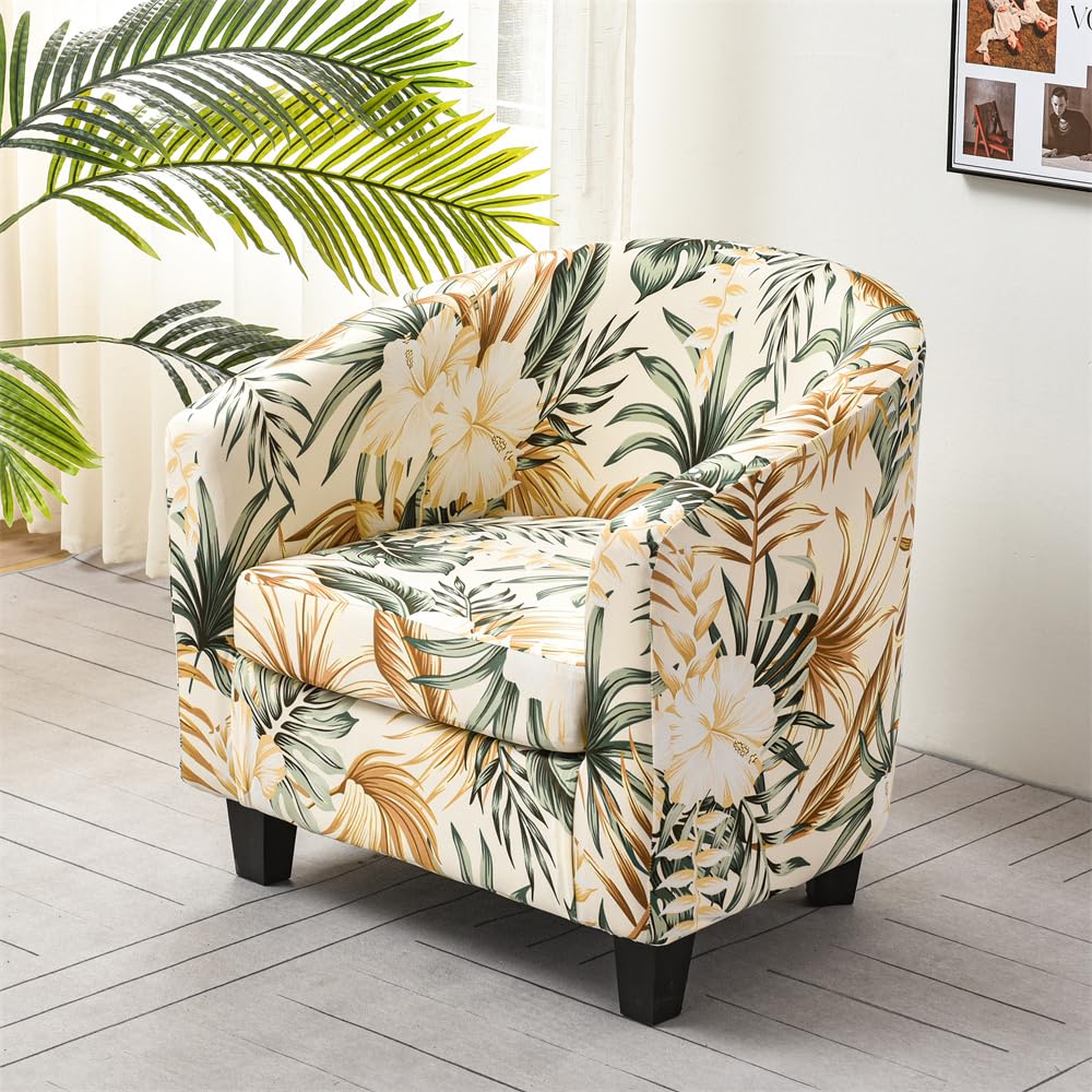 Chickwin Tub Chair Covers 2 Piece Elegant Club Chair Covers Armchair Slipcover with Seat Cover Removable Nordic Bucket Chair Covers Furniture Protector for Club Bar Office Reception (Garden)