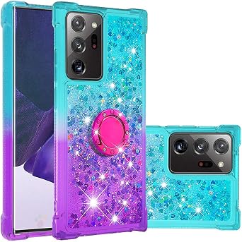 Liquid Case fur Galaxy Note 20 Ultra Bling, Glitter Liquid Case Bumper Phonecase 360Rotatable Ring Holder Transparent Silicone Protective Cover Scratch Compatible with Samsung Galaxy Note 20 Ultra
