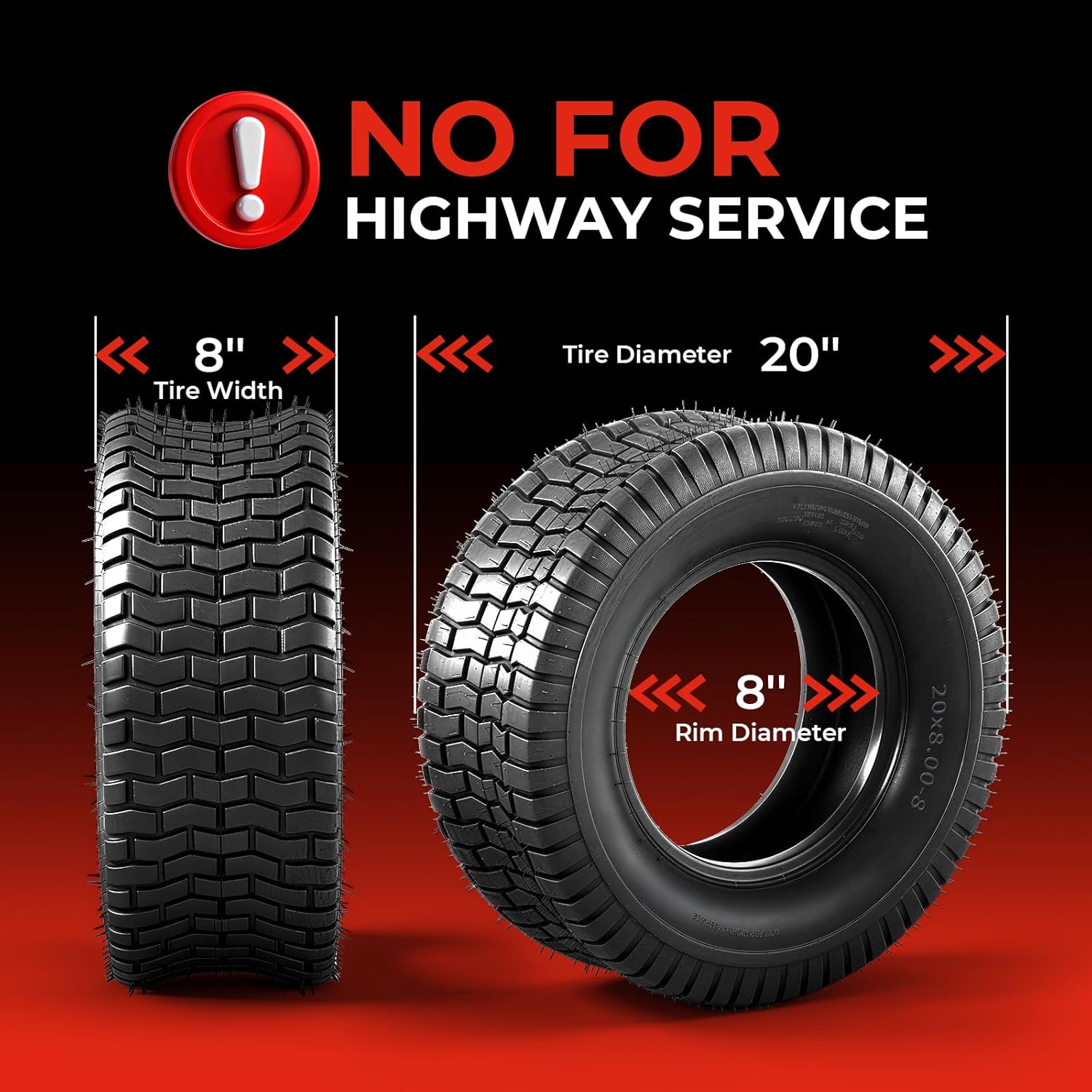 Set of 2 20x8.00-8 Lawn & Garden Mower Tires for Tractor Lawn Mower Riding Golf Carts 4Ply Tubeless