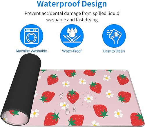 Miniatura 5 de Alfombrilla de mouse para juegos extendida con diseño de fresa, tamaño XL, tamaño XL, 31.5 x 11.8 pulgadas, 0.118 in, base de goma antideslizante,