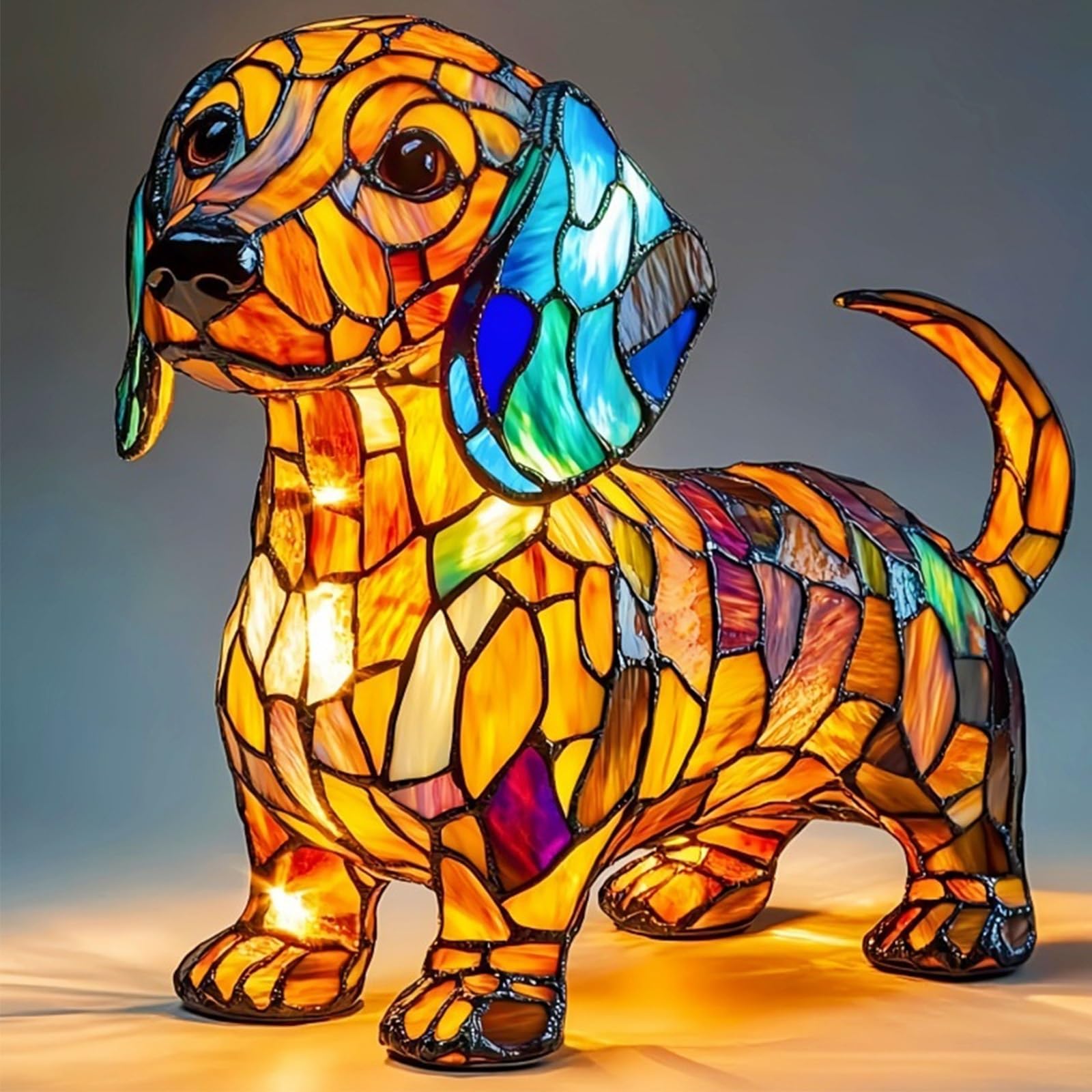 HOPASRISEE Tiffany Cat Lamp, Mosaic Cat Lamp, LED Lamps Corgi/Pug/ - Handmade Resin Bedside Lamps, Home Decor for Bedroom Lighting for Cats and Dog Lovers [Energy Class A](F)