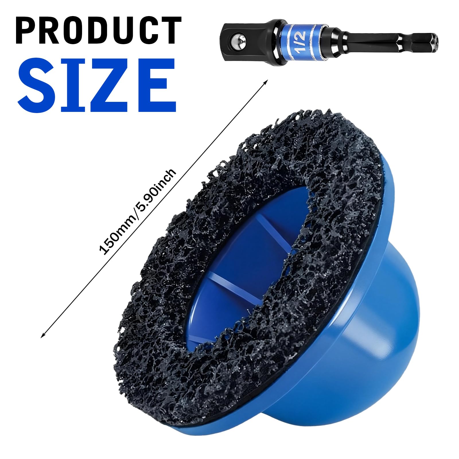Smerigliatrice per mozzi auto, smerigliatrice a testa sferica con asta adattatore per cacciavite da 1/2", diametro interno 90 mm, diametro esterno 150 mm, spazzola per cambio cerchioni, mozzo della