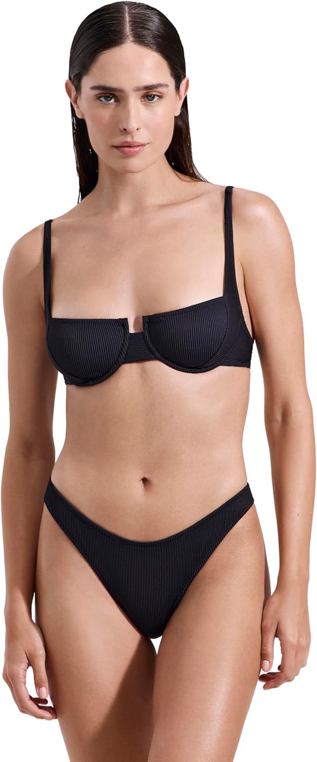 Gottex Luma Emanuelle Bikini Bottom - Textured Ribbed Fabric, High Leg, Front & Back Lining, Tops Sold Separately