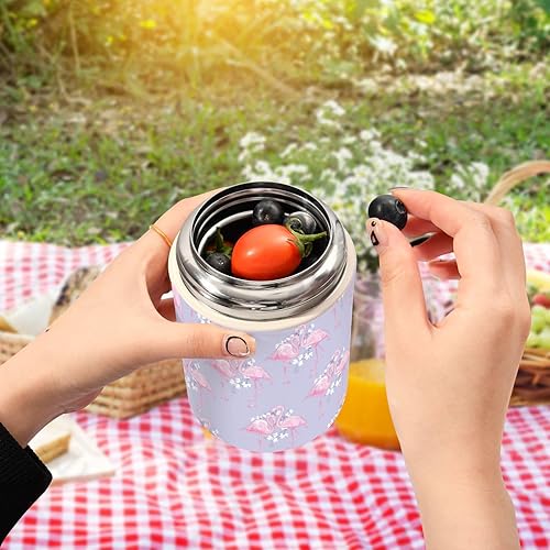 Miniatura 5 de Flamingo Flower Food Jar with Spoon Stainless Steel Vacuum Insulated Food Container 17 oz Thermos for Hot Food