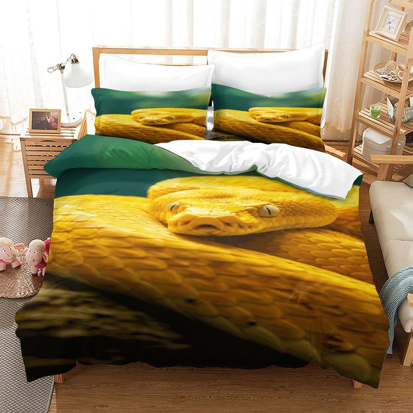 P1S9U7W5Y 3D Printed Snake Pattern 3pcs Microfiber Artistic Duvet Cover Set Modern Snake Bedding Set Double（200x200cm）
