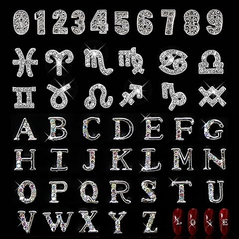 JERCLITY 48 Pieces Alloy Silver Nail Charms, 12pcs Zodiac Nail Charms, 26pcs Letter Nail Charms, 10pcs Number Nail Charms, Silver Charms for Women Girls Nail Art